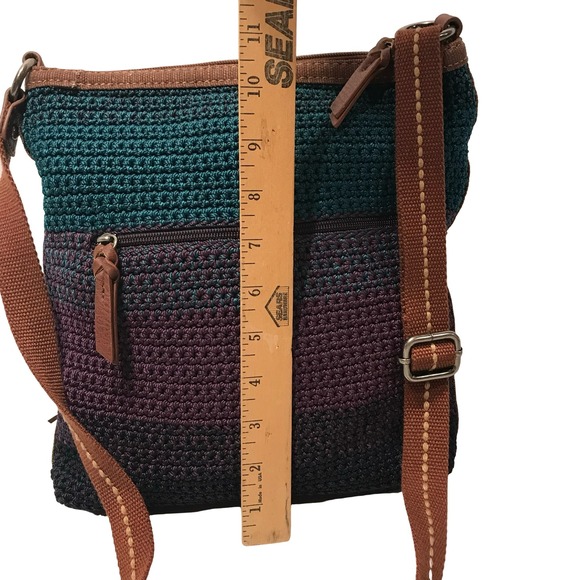 The Sak Crochet Shoulder Bag Teal Purple Black Leather Trim Tassel Crossbody - Picture 5 of 16